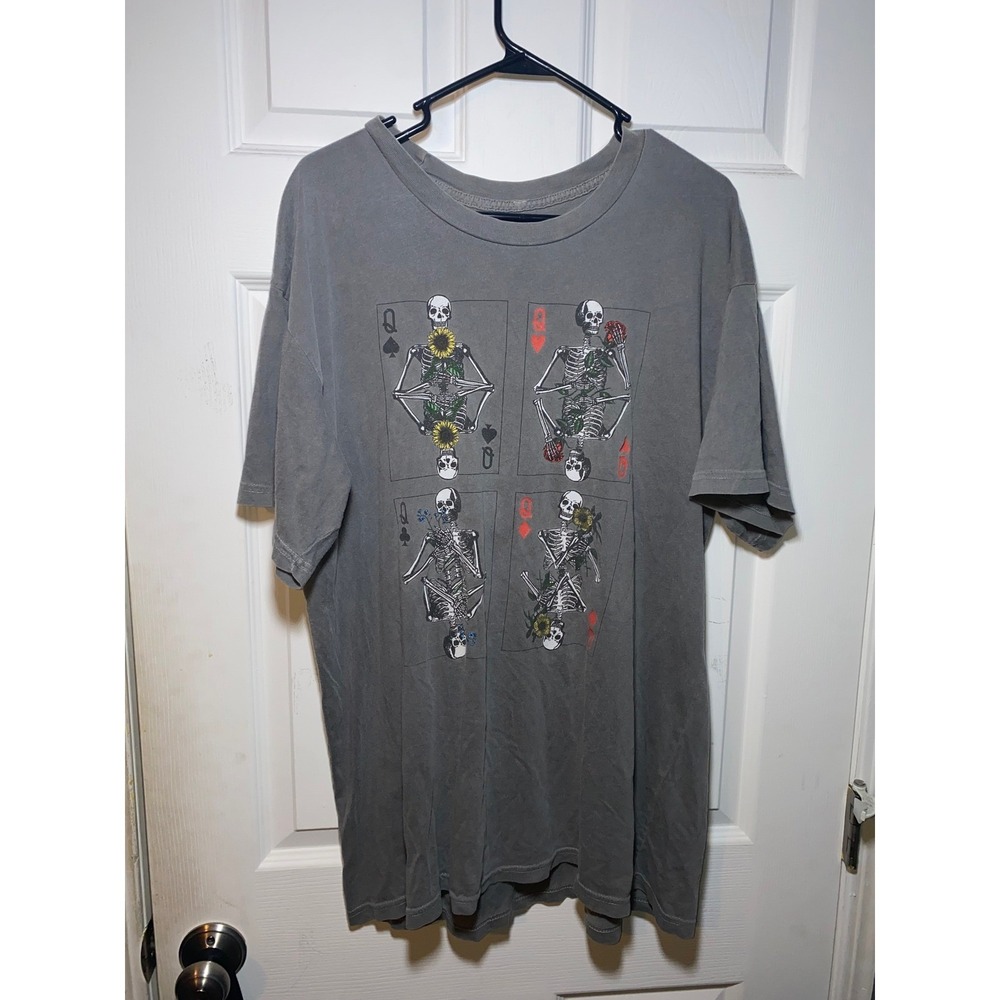 PS / LA‎ Skeleton Queen Playing Cards Graphic T-Shirt Gray Mens OS Oversized